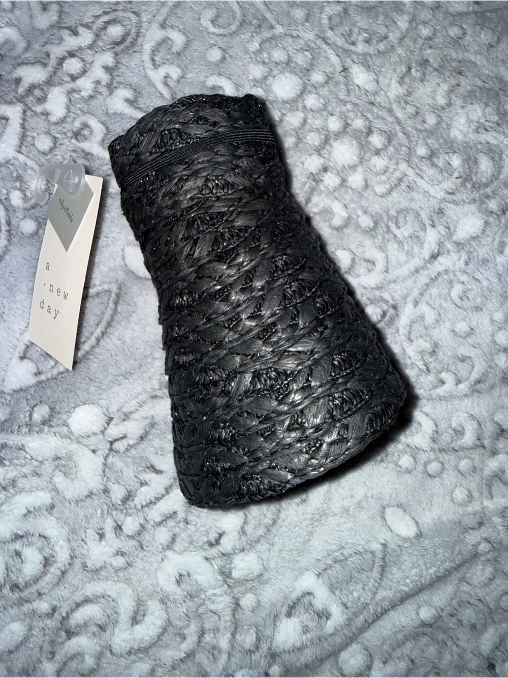 A New Day Black Woven Straw Visor Hat Adjustable One Size NWT